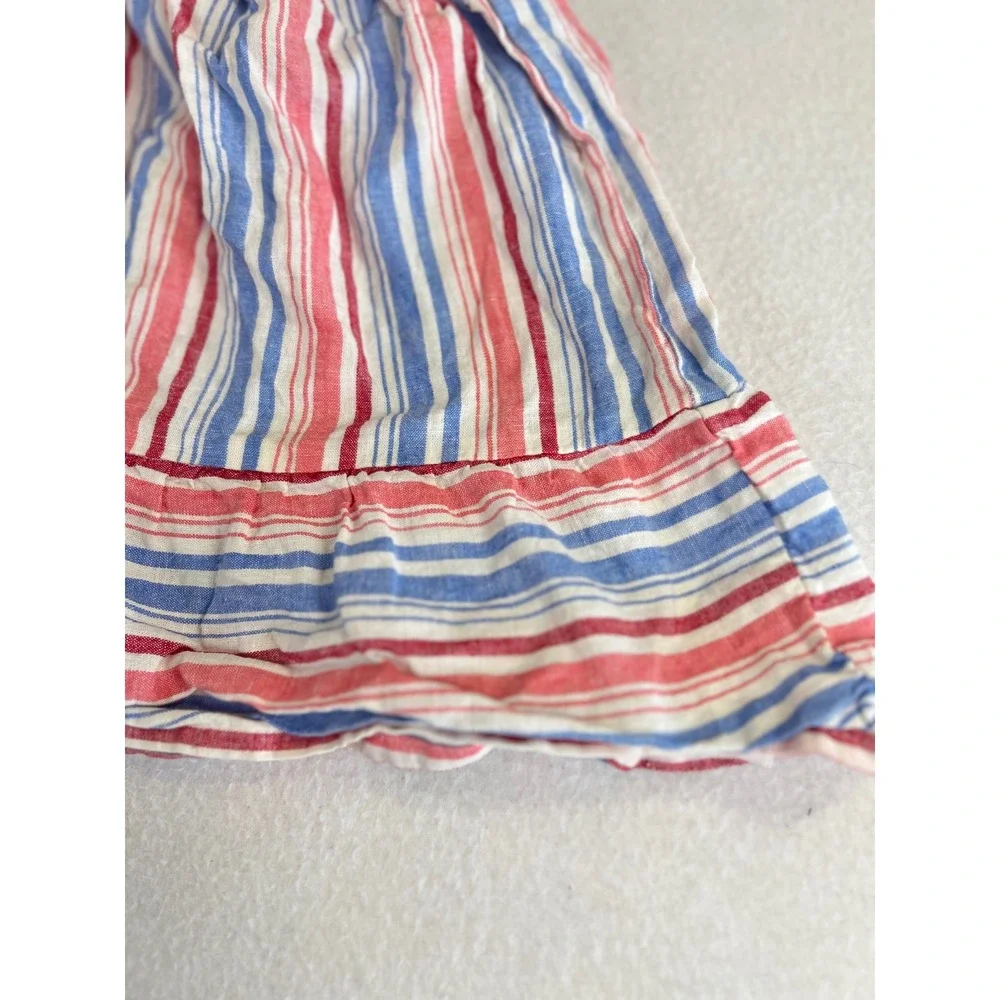 OshKosh Bgosh Baby Girl 18M Red White‎ Blue Striped Linen Blend Smocked Top